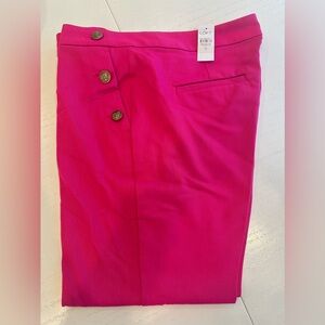 NWT LOFT Women’s hot pink magenta cuffed pants with gold button detail- size 12